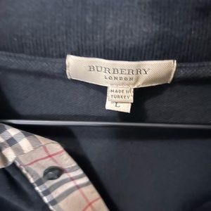Burberry black cotton pique polo shirt with Burberry check placket